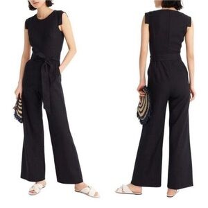 J. Crew Resume Jumpsuit in Black Stretch Linen Belted Wide Leg 1-Piece size 20